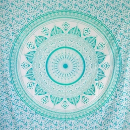 MOMOMUS Mandala Wandteppich - Sonne- 100% Baumwolle, Groß, Mehrzweck - Wandtuch, Strandtuch XXL, Pareo Tuch - Stranddecke Sandfrei, Türkis - 1