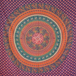 MOMOMUS Wandteppich Mandala -Ethnisch-100% Baumwolle, Groß, Mehrzweck - Wandtuch, Strandtuch XXL, Pareo Tuch - Bettüberwurf/Sofaüberwurf & Überwurf für Sofa/Couch, Bett - 210x230 cm, Orange Blau - 1