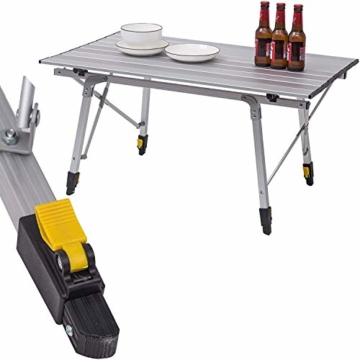 Nestling® Tragbarer Klappbarer Klapptisch, Aluminiumtisch Zum Klappen für Camping Oder Garten Outdoor-Campingküche - Höhenverstellbar (Zweiteilige Tragetasche) (Silber) - 3