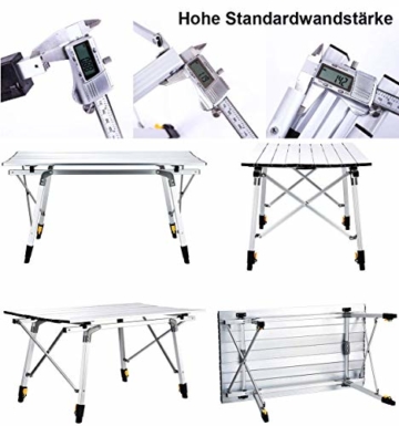 Nestling® Tragbarer Klappbarer Klapptisch, Aluminiumtisch Zum Klappen für Camping Oder Garten Outdoor-Campingküche - Höhenverstellbar (Zweiteilige Tragetasche) (Silber) - 7