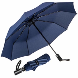 Newdora Regenschirm Taschenschirm Windproof sturmfest Auf-Zu Automatik 210T Nylon Umbrella wasserabweisend klein leicht kompakt 10 Ribs Reise Golfschirm mit Trockenbeutel(Dunkelblau) - 1