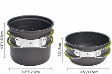 Odoland Camping Geschirr Set 9-teiliges Outdoor Kochgeschirr Aluminium Camping Töpfe Becher Faltbare Besteck Mini Campingkocher für Outdoor Picknick Wandern - 2