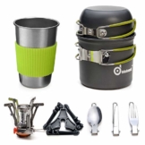 Odoland Camping Geschirr Set 9-teiliges Outdoor Kochgeschirr Aluminium Camping Töpfe Becher Faltbare Besteck Mini Campingkocher für Outdoor Picknick Wandern - 1