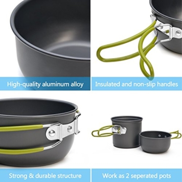 Odoland Camping Geschirr Set 9-teiliges Outdoor Kochgeschirr Aluminium Camping Töpfe Becher Faltbare Besteck Mini Campingkocher für Outdoor Picknick Wandern - 3