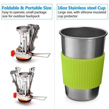 Odoland Camping Geschirr Set 9-teiliges Outdoor Kochgeschirr Aluminium Camping Töpfe Becher Faltbare Besteck Mini Campingkocher für Outdoor Picknick Wandern - 4