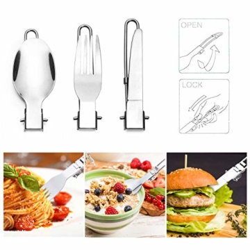 Odoland Camping Geschirr Set 9-teiliges Outdoor Kochgeschirr Aluminium Camping Töpfe Becher Faltbare Besteck Mini Campingkocher für Outdoor Picknick Wandern - 5
