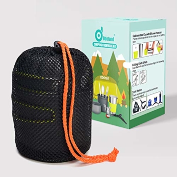 Odoland Camping Geschirr Set 9-teiliges Outdoor Kochgeschirr Aluminium Camping Töpfe Becher Faltbare Besteck Mini Campingkocher für Outdoor Picknick Wandern - 6