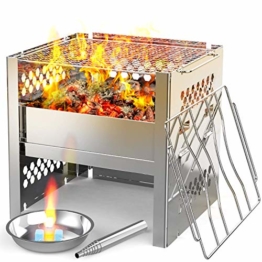 Ohuhu Campingkocher, Camping Holzofen, tragbarer Faltbarer Rucksackkocher mit Aufbewahrungstasche für Wanderungen im Freien Picknick-BBQ - 1
