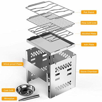 Ohuhu Campingkocher, Camping Holzofen, tragbarer Faltbarer Rucksackkocher mit Aufbewahrungstasche für Wanderungen im Freien Picknick-BBQ - 4