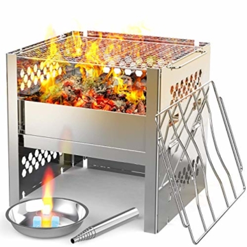 Ohuhu Campingkocher, Camping Holzofen, tragbarer Faltbarer Rucksackkocher mit Aufbewahrungstasche für Wanderungen im Freien Picknick-BBQ - 1
