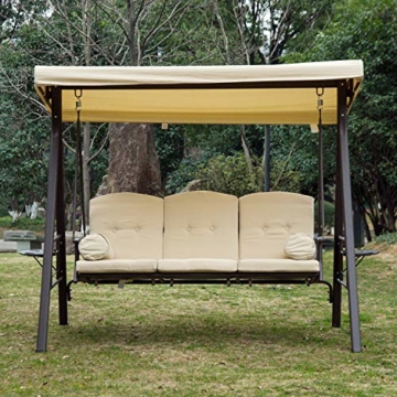 Outsunny 3-Sitzer Hollywoodschaukel Gartenschaukel mit Sonnendach + Kissen Metall + Polyester Beige + Braun 124,5 x 206 x 180 cm - 2