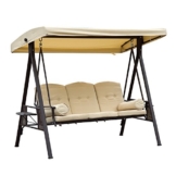 Outsunny 3-Sitzer Hollywoodschaukel Gartenschaukel mit Sonnendach + Kissen Metall + Polyester Beige + Braun 124,5 x 206 x 180 cm - 1
