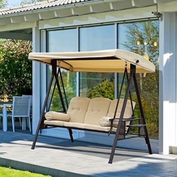 Outsunny 3-Sitzer Hollywoodschaukel Gartenschaukel mit Sonnendach + Kissen Metall + Polyester Beige + Braun 124,5 x 206 x 180 cm - 5