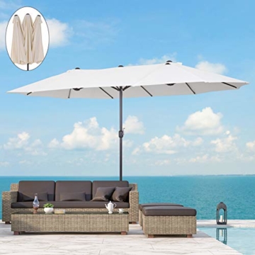 Outsunny Sonnenschirm Gartenschirm Marktschirm Doppelsonnenschirm Terrassenschirm mit Handkurbel Beige Oval 460 x 270 x 240 cm - 2