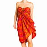 PANASIAM Sarong für Damen & Herren I 100% Handarbeit aus Indonesien - jedes Tuch ein Unikat I hochwertiger blickdichter Wickelrock I Batik m. deutschen Textilfarben I Strandtuch Fireflame Orangetone - 1