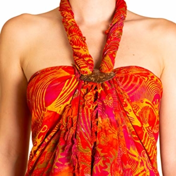 PANASIAM Sarong für Damen & Herren I 100% Handarbeit aus Indonesien - jedes Tuch ein Unikat I hochwertiger blickdichter Wickelrock I Batik m. deutschen Textilfarben I Strandtuch Fireflame Orangetone - 3