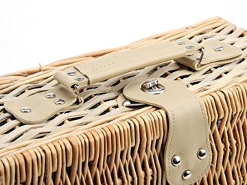 Picknickkorb 4 Personen aus Weide mit Blumen Muster - 24 teilig - Hochwertiges Picknick Set mit Deckel, Geschirr Set & Zubehör - Grün Weiß - 6