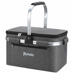 Picknickkorb, thermokorb Einkaufskorb, Kühltasche Kühlbox Isoliertasche Thermotasche Einkaufstasche Coolerbag Picknicktasche für Lebensmitteltransport Frühstück/Mittagessen mitnehmen (22L, Hellgrau) - 1