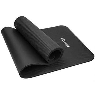 REEHUT 12mm NBR Gymnastikmatte + Tragegurt Extra-Dick rutschfest Phthalatenfrei Unisex Sportmatte für Yoga Pilates Fitness Gymnasitk, 181 x 61 cm（Schwarz） - 4