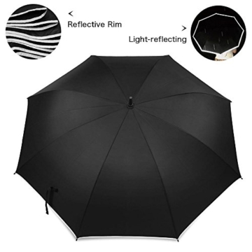 Regenschirm 62 Zoll Größe XXL Schirm Leicht Fiberglas Golfschirm mit Reflexstreifen Automatik Öffnen Stockschirme Windfeste und Sturmsicher Partnerschirm (Schwarz) - 3