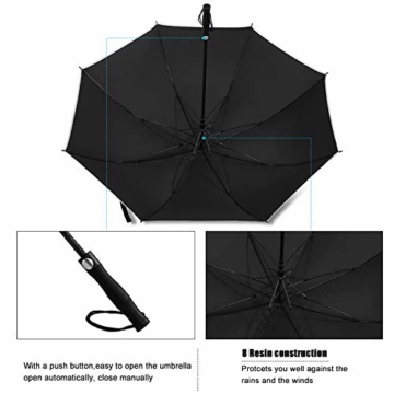 Regenschirm 62 Zoll Größe XXL Schirm Leicht Fiberglas Golfschirm mit Reflexstreifen Automatik Öffnen Stockschirme Windfeste und Sturmsicher Partnerschirm (Schwarz) - 5