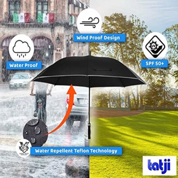 Regenschirm 62 Zoll Größe XXL Schirm Leicht Fiberglas Golfschirm mit Reflexstreifen Automatik Öffnen Stockschirme Windfeste und Sturmsicher Partnerschirm (Schwarz) - 8