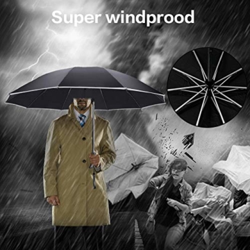 Regenschirm Groß, Lzfitpot 41 Inches Taschenschirm Sturmfest bis 140 km/h, Winddicht, Auf-Zu Automatik, Extra Stabil 210T Nylon Umbrella, mit Reflektierende Streifen für Sicherheit, 10 Ribs, Schwarz - 4