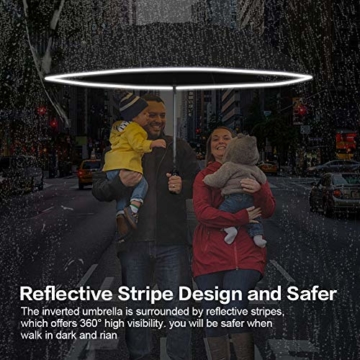 Regenschirm Groß, Lzfitpot 41 Inches Taschenschirm Sturmfest bis 140 km/h, Winddicht, Auf-Zu Automatik, Extra Stabil 210T Nylon Umbrella, mit Reflektierende Streifen für Sicherheit, 10 Ribs, Schwarz - 7