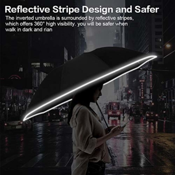 Regenschirm Groß, Lzfitpot 41 Inches Taschenschirm Sturmfest bis 140 km/h, Winddicht, Auf-Zu Automatik, Extra Stabil 210T Nylon Umbrella, mit Reflektierende Streifen für Sicherheit, 10 Ribs, Schwarz - 8
