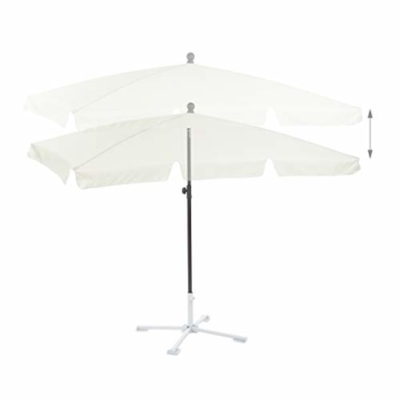 Relaxdays Sonnenschirm rechteckig, 200 x 120 cm Strandschirm, höhenverstellbarer Gartenschirm mit Kippfunktion, weiß - 4