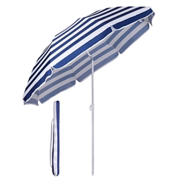Sekey® Sonnenschirm 160 cm Marktschirm Gartenschirm Terrassenschirm Blaue weiße Streifen Rund Sonnenschutz UV20+ - 1