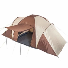 Skandika Kuppelzelt Daytona 6 Personen | Familienzelt mit 3 Schlafkabinen, 3000 mm Wassersäule, 195 cm Stehhöhe, Moskitonetze, Sonnensegel | Campingzelt für Familie und Freunde (beige/braun) - 1
