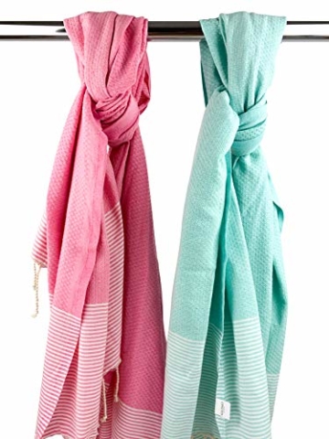 SOLTAKO XXL 2X Fouta Strandtuch Handtuch Saunatuch Badetuch Hamamtuch Yoga Decke Pestemal in Kirschblütenrosa & Mint Farben als 2er Geschenkset extra groß, 100 x 200 cm - 2