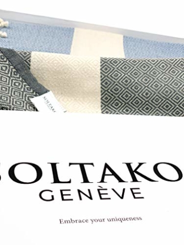 SOLTAKO XXL 2X Fouta Strandtuch Handtuch Saunatuch Badetuch Hamamtuch Yoga Decke Pestemal in Jeansblau & Pastellgrau Farben als 2er Geschenkset extra groß, 100 x 200 cm - 2