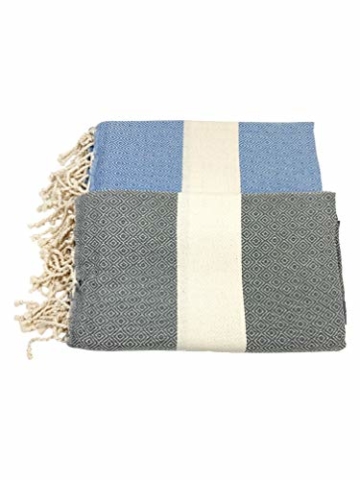 SOLTAKO XXL 2X Fouta Strandtuch Handtuch Saunatuch Badetuch Hamamtuch Yoga Decke Pestemal in Jeansblau & Pastellgrau Farben als 2er Geschenkset extra groß, 100 x 200 cm - 4