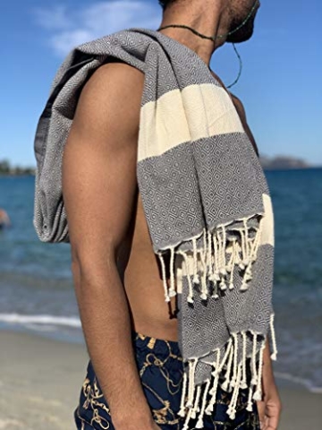 SOLTAKO XXL 2X Fouta Strandtuch Handtuch Saunatuch Badetuch Hamamtuch Yoga Decke Pestemal in Jeansblau & Pastellgrau Farben als 2er Geschenkset extra groß, 100 x 200 cm - 6