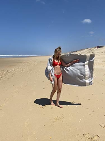 SOLTAKO XXL 2X Fouta Strandtuch Handtuch Saunatuch Badetuch Hamamtuch Yoga Decke Pestemal in Jeansblau & Pastellgrau Farben als 2er Geschenkset extra groß, 100 x 200 cm - 7