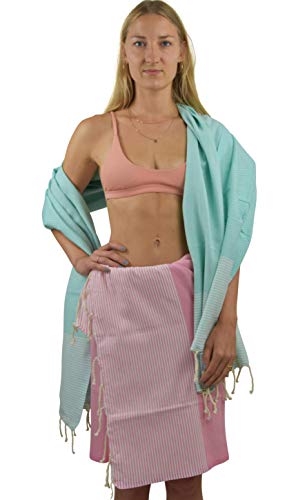 SOLTAKO XXL 2X Fouta Strandtuch Handtuch Saunatuch Badetuch Hamamtuch Yoga Decke Pestemal in Kirschblütenrosa & Mint Farben als 2er Geschenkset extra groß, 100 x 200 cm - 5