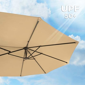 SONGMICS Doppelsonnenschirm 460 x 270 cm, extra großer Sonnenschirm, Gartenschirm, UV-Schutz bis UPF 50+, Terrassenschirm, mit Kurbel, Markt, Garten, Balkon, Outdoor, ohne Ständer, Taupe GPU36BR - 5