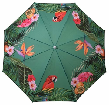 Sonnenschirm UV-Schutz 40+ Strandschirm Balkonschirm Schirm grün bunt mit Papagei tropisch Ø 155 cm - 1