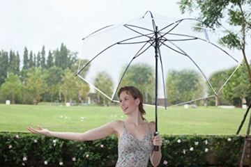 Sternenfunke Regenschirm sehr groß XXXL Ø150 cm transparent, Komfort Druckknopf, mit Tragehülle, Automatik, Perfekt als durchsichtiger Partnerschirm, Hochzeitsschirm oder Golfschirm - Rand weiß - 2