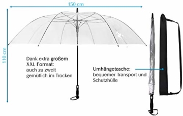 Sternenfunke Regenschirm sehr groß XXXL Ø150 cm transparent, Komfort Druckknopf, mit Tragehülle, Automatik, Perfekt als durchsichtiger Partnerschirm, Hochzeitsschirm oder Golfschirm - Rand weiß - 4
