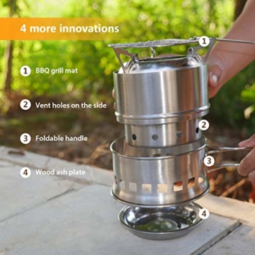 TOMSHOO Holzofen Tragbar Hobo Ofen Campingkocher Holzvergaser Klapp und Winddicht Kompakt Edelstahl Herd für Outdoor Camping Picknick BBQ - 2