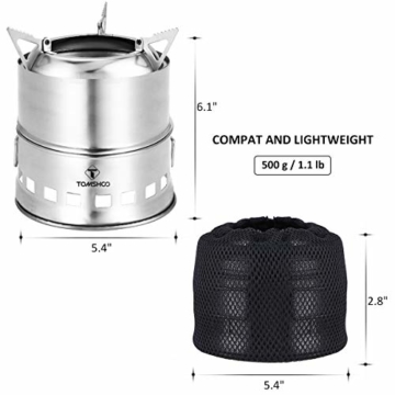 TOMSHOO Holzofen Tragbar Hobo Ofen Campingkocher Holzvergaser Klapp und Winddicht Kompakt Edelstahl Herd für Outdoor Camping Picknick BBQ - 6