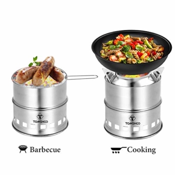 TOMSHOO Holzofen Tragbar Hobo Ofen Campingkocher Holzvergaser Klapp und Winddicht Kompakt Edelstahl Herd für Outdoor Camping Picknick BBQ - 7