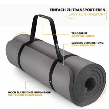 TRESKO Yogamatte Phthalatfrei - Gymnastikmatte rutschfest, Pilatesmatte Fitnessmatte mit Tragegurt, 185 x 60 x 1,0 cm - 8