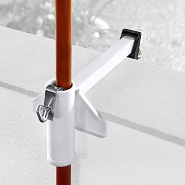 TRI Sonnenschirm-Butler, Balkonschirmhalterung für die Befestigung an Breiten Balkongeländern, weiß lackierter Stahl, für Gartenschirme bis Ø 38 mm | Sonnenschirmhalter - 5