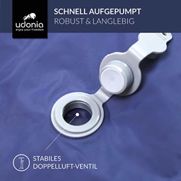 udonia Isomatte - ultraleichte Luftmatratze (blau) für Camping & Outdoor - mit Kopfkissen, praktischem Tragebeutel, Pumpe & Reparatur-Set - 6