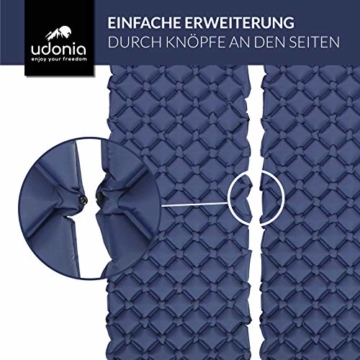 udonia Isomatte - ultraleichte Luftmatratze (blau) für Camping & Outdoor - mit Kopfkissen, praktischem Tragebeutel, Pumpe & Reparatur-Set - 7