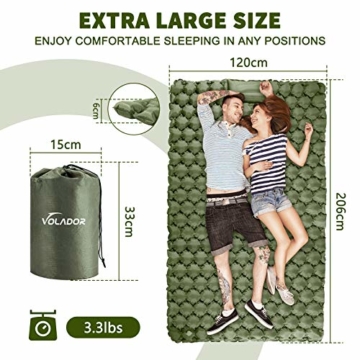 VOLADOR Breit Doppelt aufblasbare Isomatte, Selbstaufblasbare wasserdichte Camping-Luftmatratze, Ultraleichte Tragbare Luft-Isomatte für Reisen, Wandern, Rucksackreisen - 7